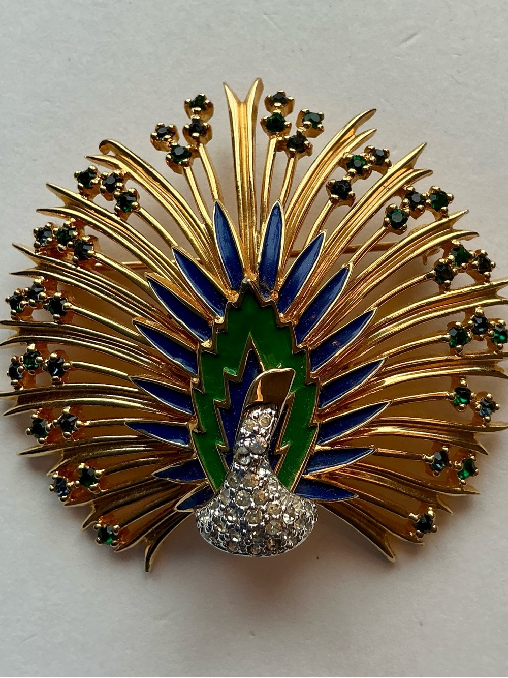 VTG 2” JOMAZ Joseph Mazer Signed Peacock Bird Brooch Pin Enamel Rhinestone Bold!